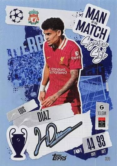 Luis Diaz Man of the Match Signature Style by Cards Corner on MYNTED