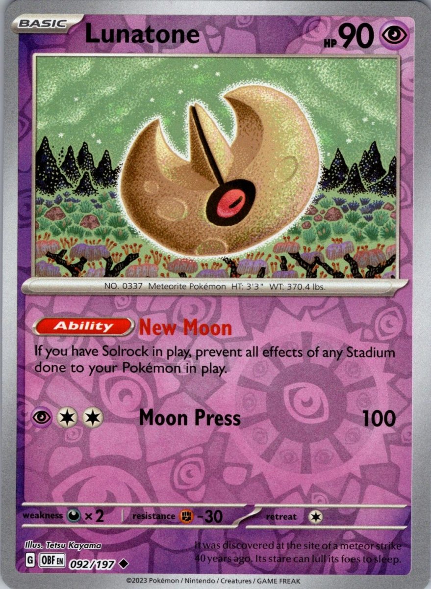 Lunatone [Reverse Holo] 92 Pokemon Obsidian Flames by Moe‘s Vault on MYNTED