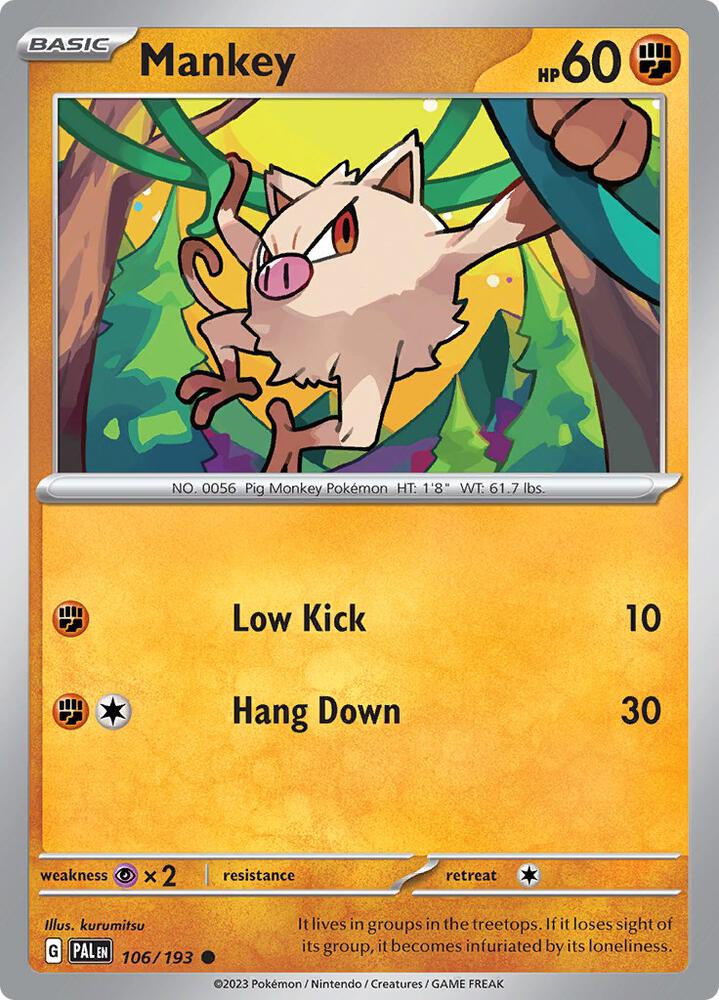 Mankey 106/193 Reverse Holo · Paldea Evolved (PAL) by PokeMarsi on MYNTED