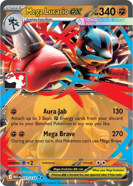 Mega Lucario ex Mega Evolution Double Rare 077/132 Prize Pack Series Cards