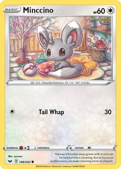 Minccino (Reverse Holofoil) (146) Sword & Shield Base Set Common 146/202 by PokeSource on MYNTED