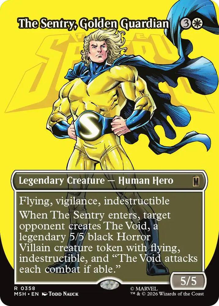 MTG: The Sentry, Golden Guardian (Borderless) (Foil) by FunDemons on MYNTED