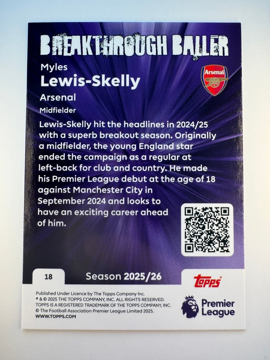 Myles Lewis - Skelly Breakthrough Baller — 2025 - 26 Topps Premier League — Arsenal RC by KitRoom Cards on MYNTED