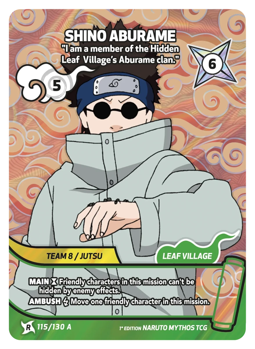 Mythos Naruto Konoha Shido 1st Edition : Shino Aburame I am a member of the Hidden Leaf Village's Aburame clan. 115 RARE-ART by Fabio’s Black Box on MYNTED