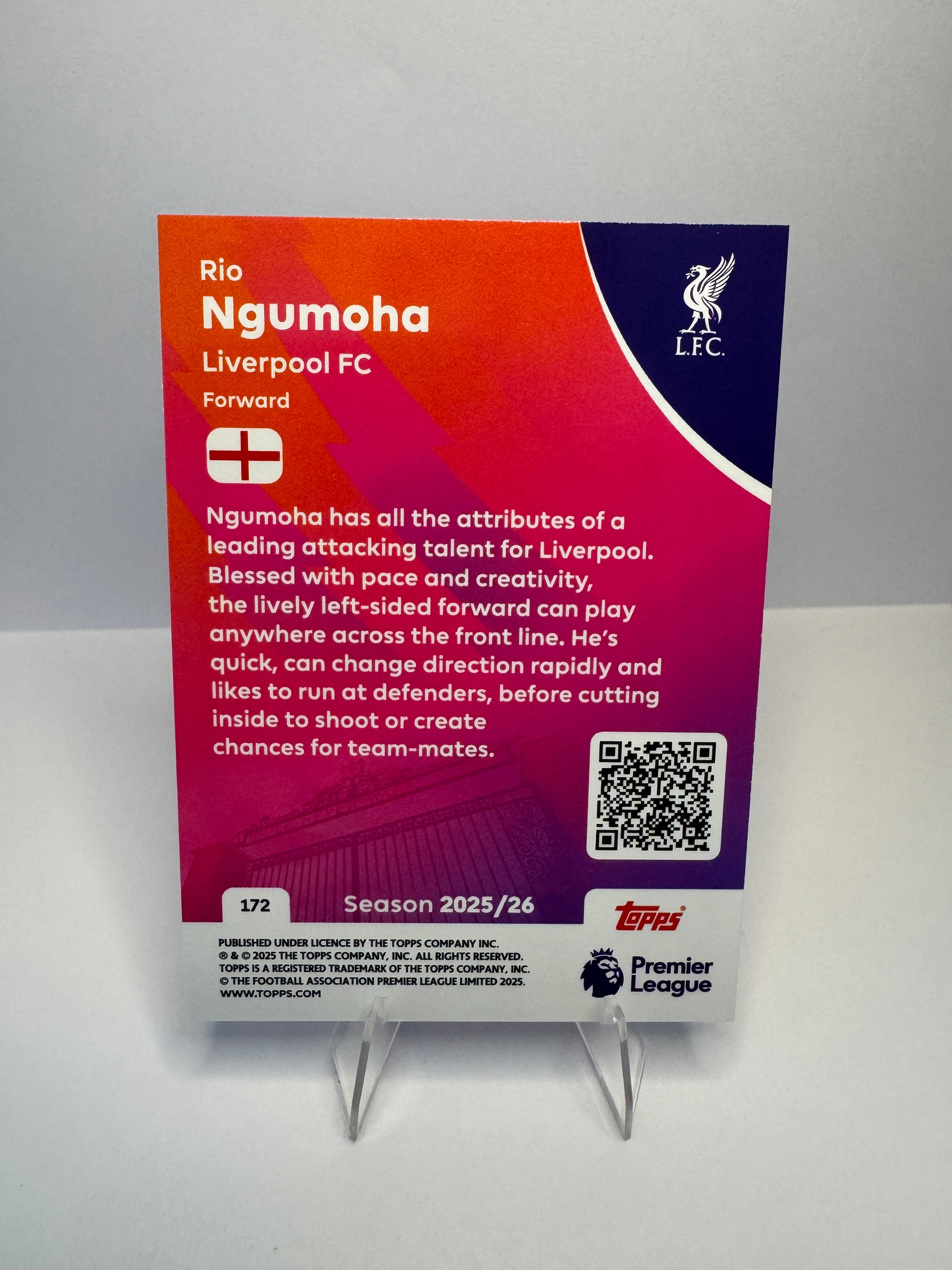 Rio Ngumoha #172 Rookie Card — 2025-26 Topps Premier League — Liverpool FC