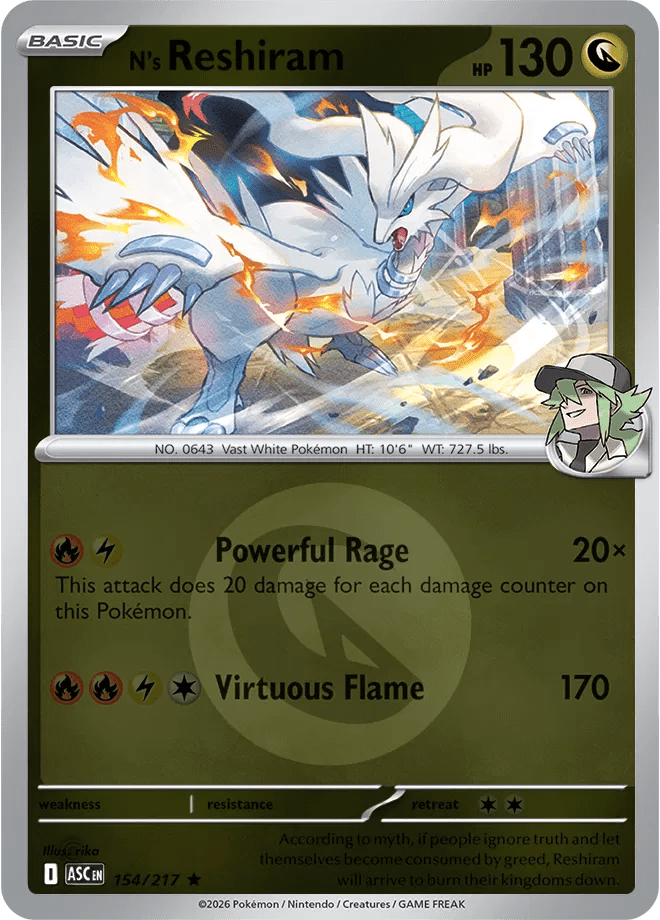N's Reshiram (Energy Symbol Pattern) Ascended Heroes Rare 154/217 by PokeSource on MYNTED
