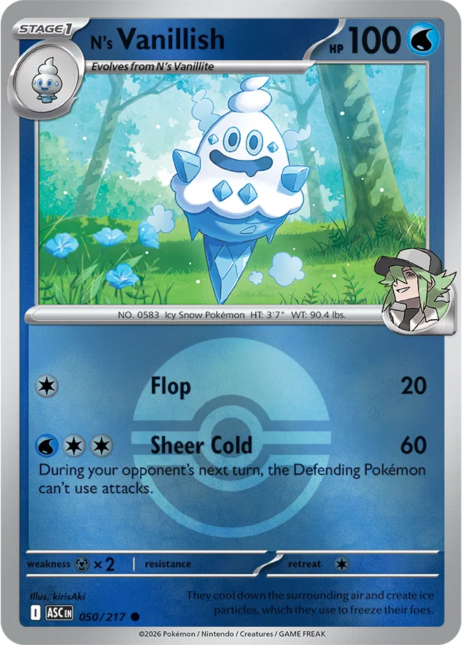 N's Vanillish (Poke Ball) Ascended Heroes Common • 050/217 Reverse Holofoil by Shark Pop Culture on MYNTED