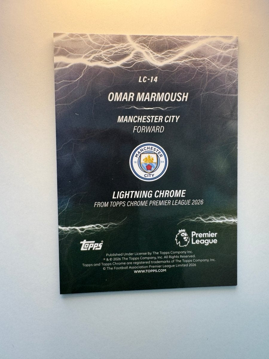 Omar Marmoush Lightning Chrome LC - 14 — 2026 Topps Chrome Premier League — Manchester City by KitRoom Cards on MYNTED