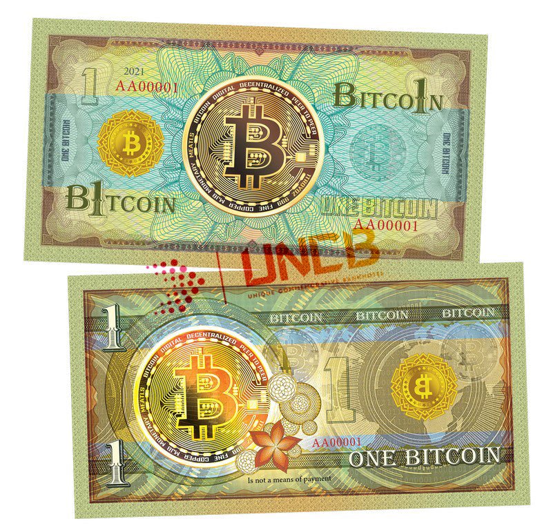 One BitCoin 1 BitCoin UNCB banknote by UNCB on MYNTED