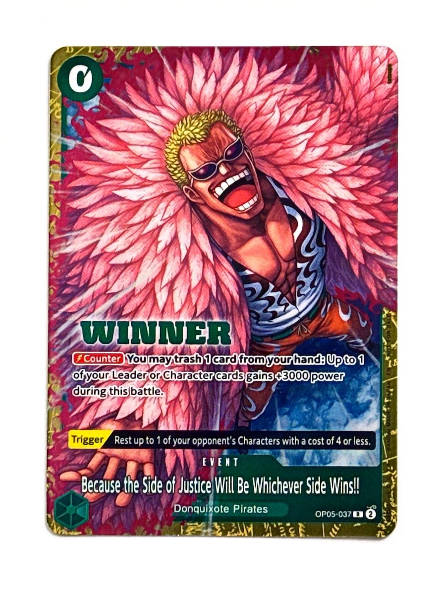 One Piece - Because the Side of Justice Will Be Whichever Side Wins!! (Donquixote Doflamingo) (Winner Pack 2025 Vol. 4) - One Piece Promotion Cards (OP - PR) by TCGDON on MYNTED