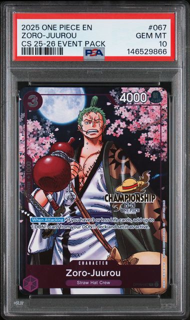 One Piece TCG: 2025 ONE PIECE CHAMPIONSHIP 2025-26 EVENT PACK 067 ZORO-JUUROU PSA 10 by FunDemons on MYNTED