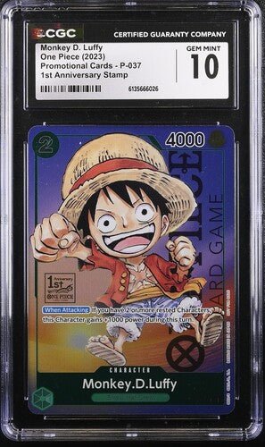 One piece TCG: Monkey D. Luffy 1st Anniversary Stamp P-037 CGC GEM MINT 10 by FunDemons on MYNTED