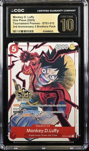 One Piece TCG: Monkey D. Luffy 3rd Anniversary 3 Brothers Pack ST01-012 CGC PRISTINE 10 by FunDemons on MYNTED