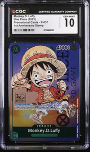 One piece TCG: Monkey D. Luffy 1st Anniversary Stamp P-037 CGC GEM MINT 10