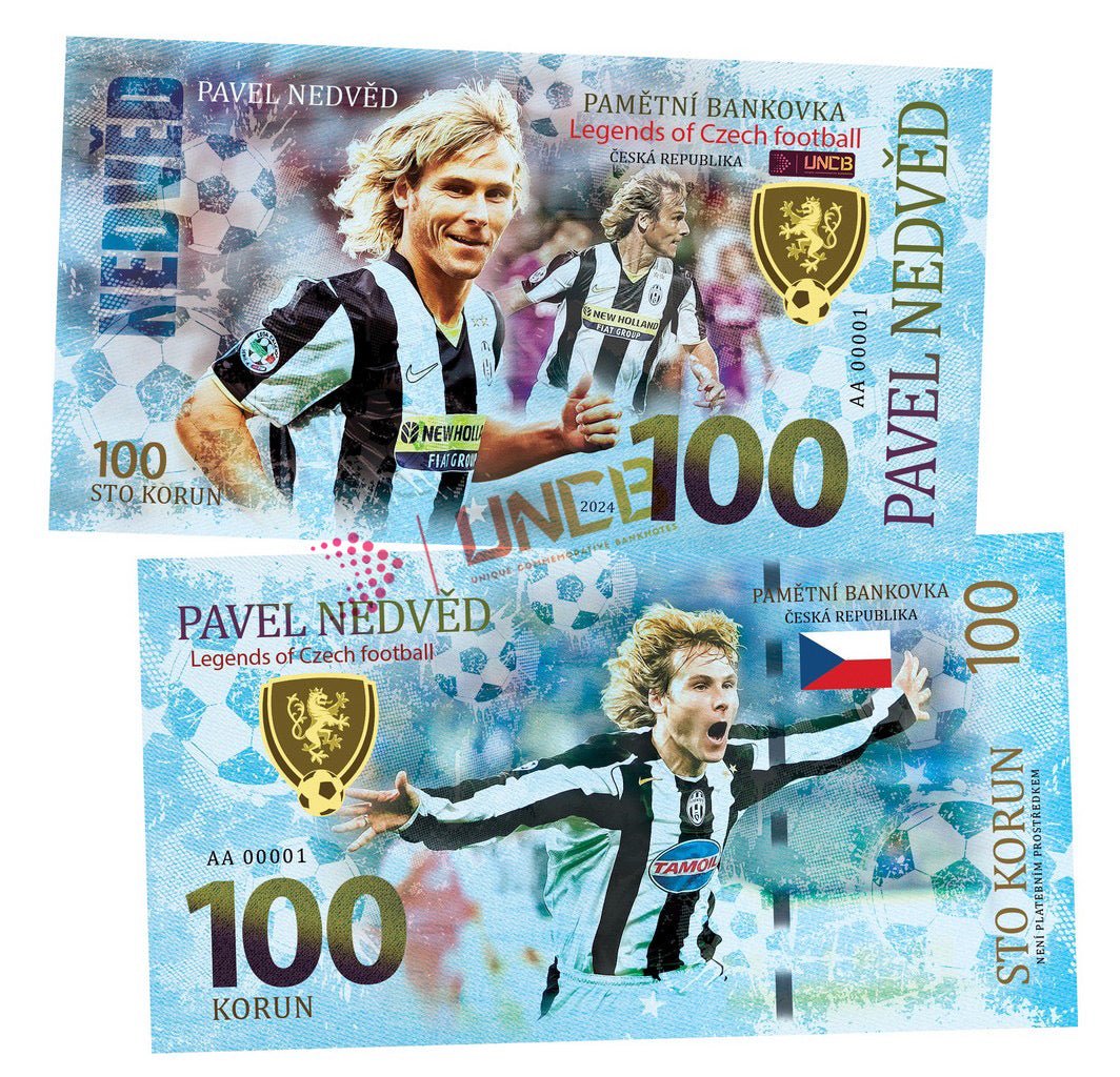 Pavel Nedved 100 Korun UNCB banknote by UNCB on MYNTED