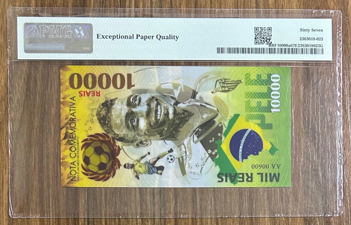 PELE. Grade 67, S/N AA 00600 \ 10 000 Reais \ UNCB banknote by UNCB on MYNTED