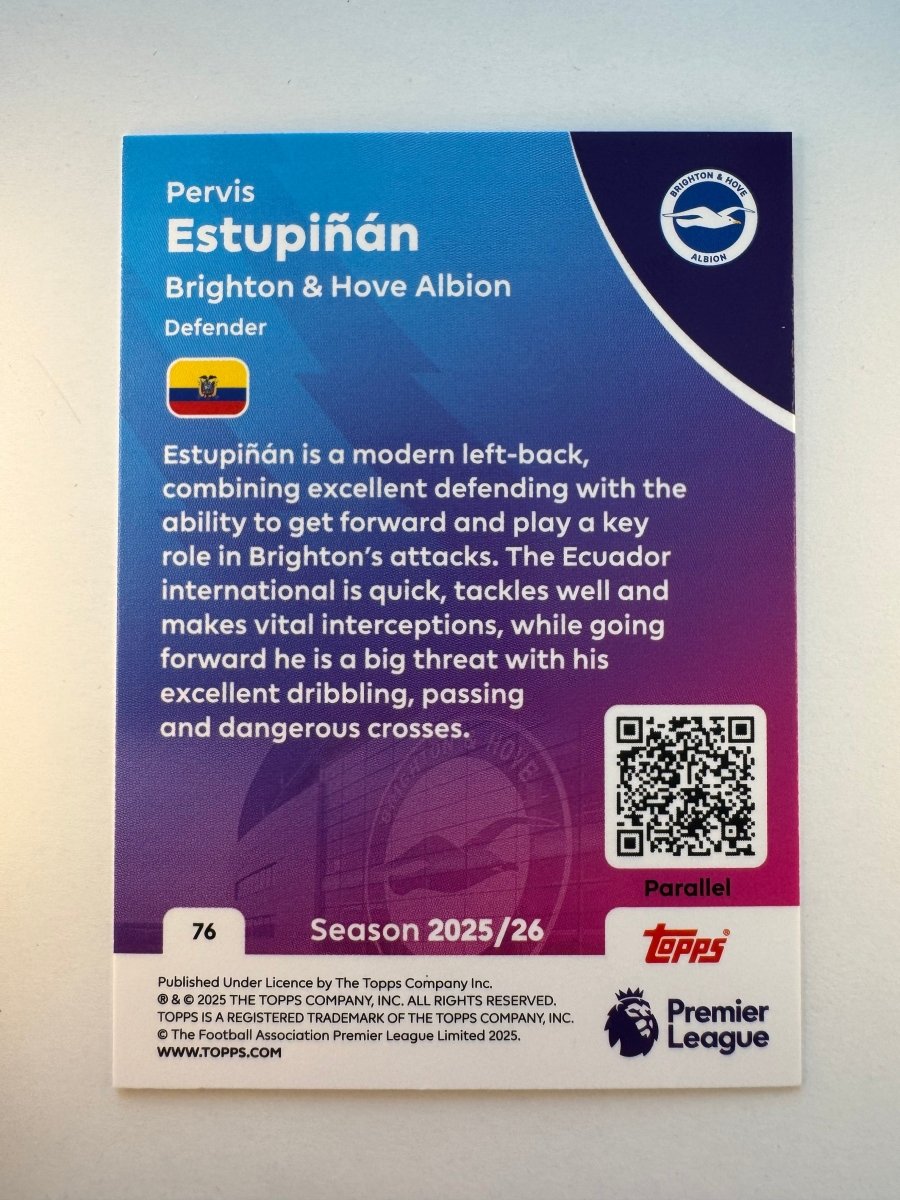 Pervis Estupiñán 76 Purple Sparkle 097/199 — 2025 - 26 Topps Premier League — Brighton & Hove Albion by KitRoom Cards on MYNTED