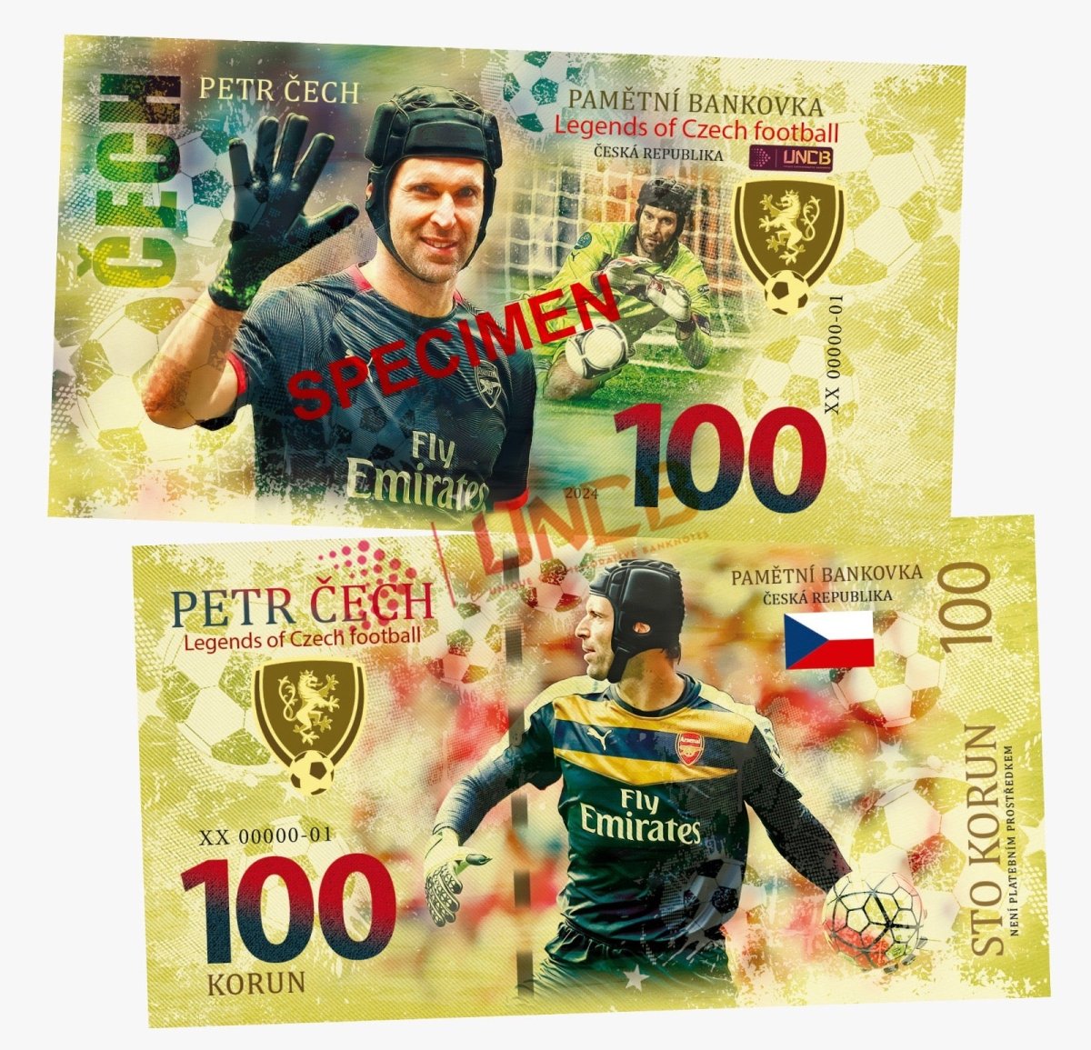 Petr Cech - SPECIMEN 100 Korun UNCB banknote by UNCB on MYNTED