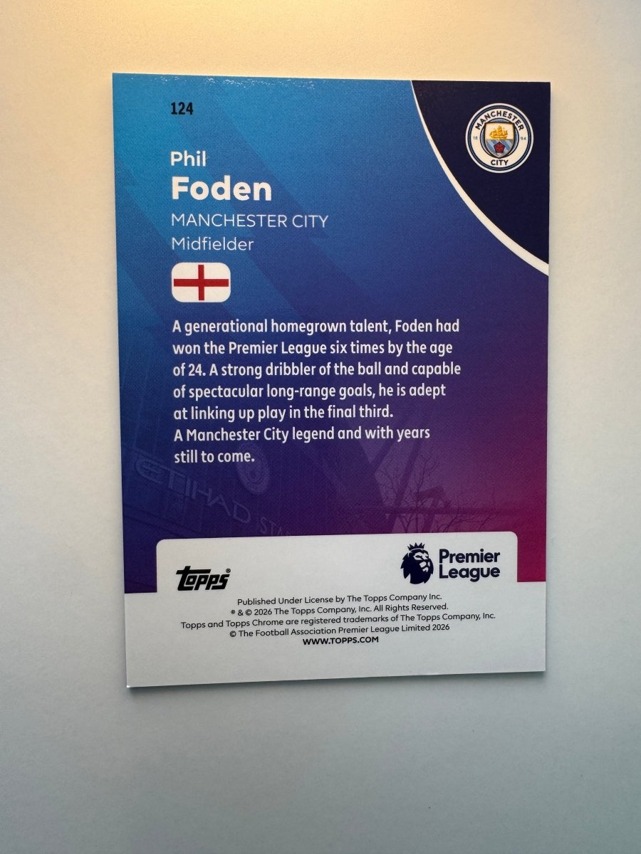 Phil Foden 124 Prism Refractor — 2026 Topps Chrome Premier League — Manchester City by KitRoom Cards on MYNTED