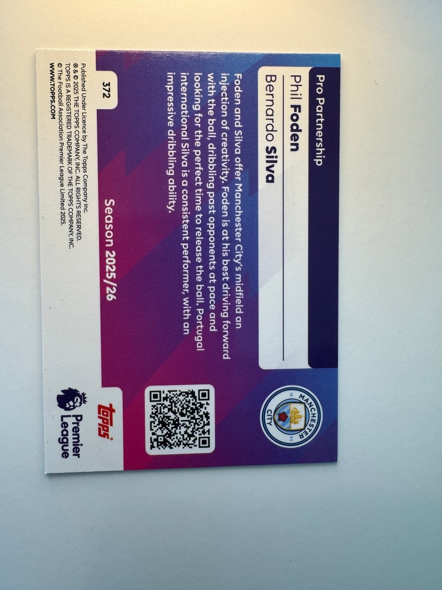 Phil Foden & Bernardo Silva Pro Partnership 372 — 2025 - 26 Topps Premier League — Manchester City by KitRoom Cards on MYNTED