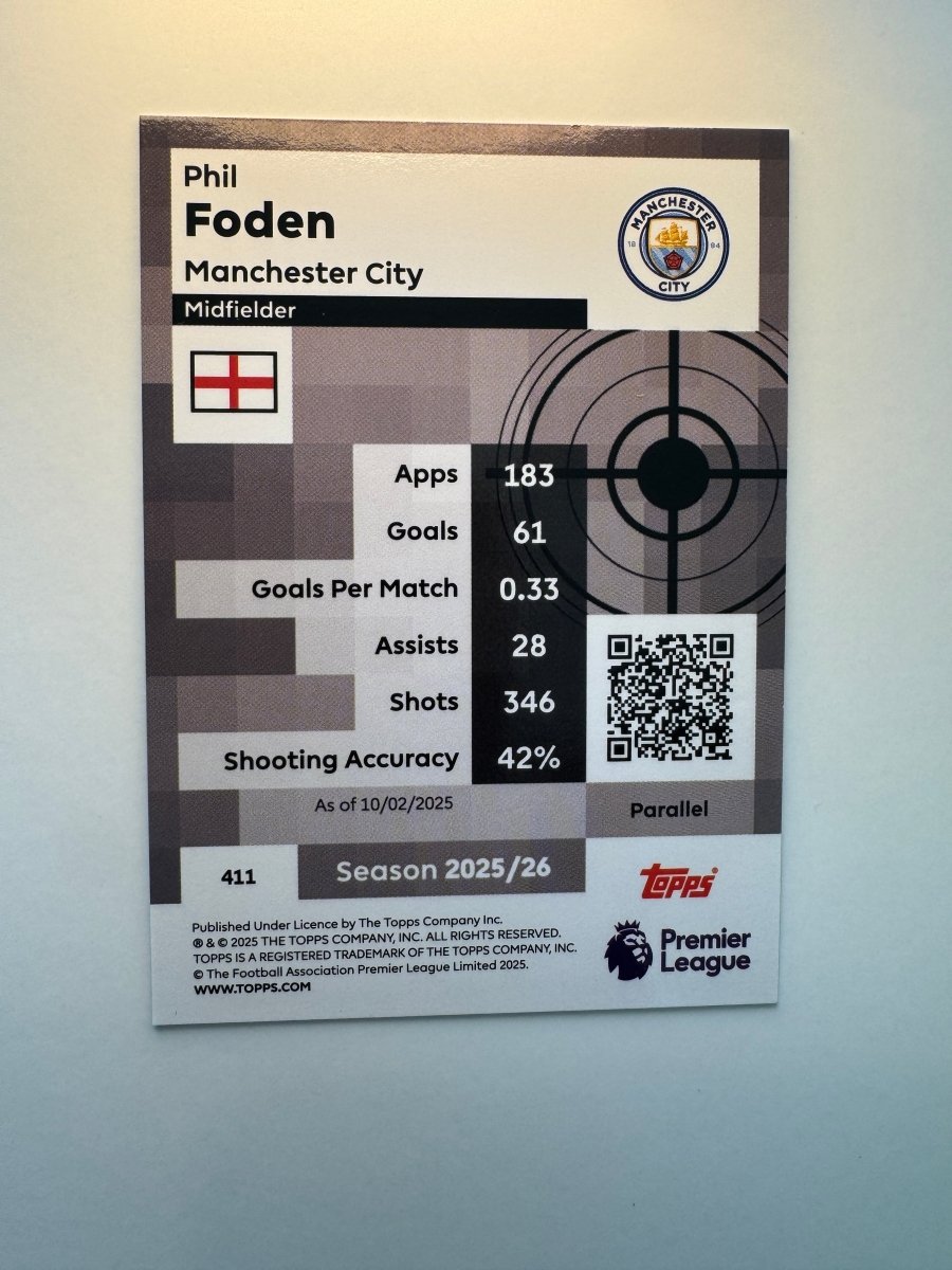 Phil Foden Pro Precision Parallel 411 — 2025 - 26 Topps Premier League — Manchester City by KitRoom Cards on MYNTED