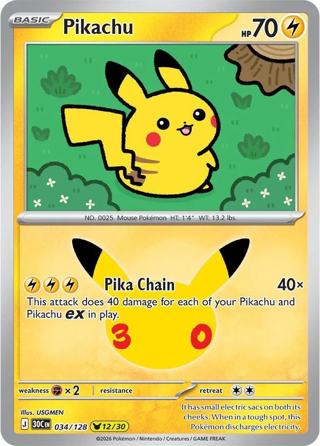 Pikachu 034/128 (30th Celebration) by PokeeMom on MYNTED