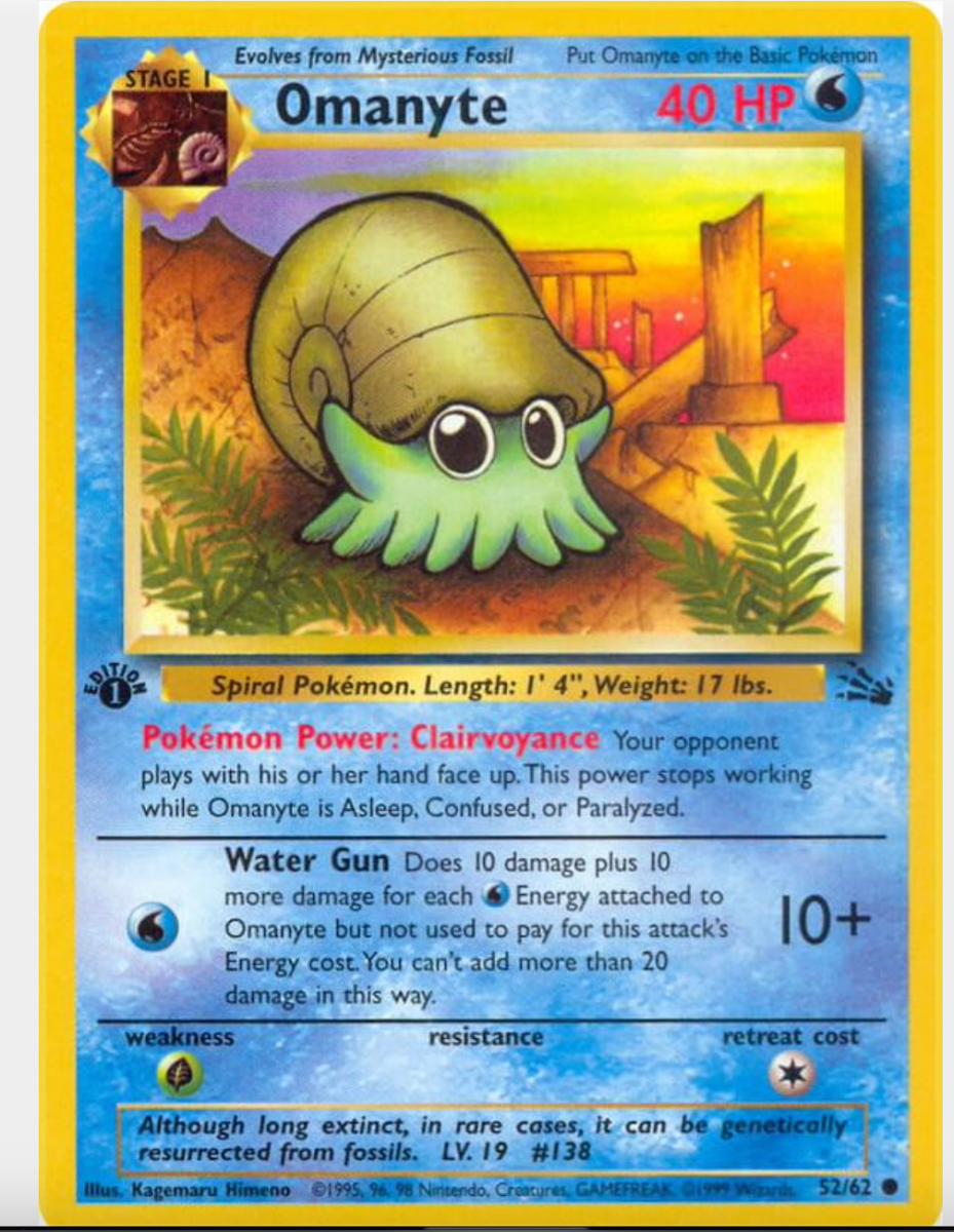 Pokemon Fossil 1st Edition Omanyte 52/62 by Birdcyd on MYNTED