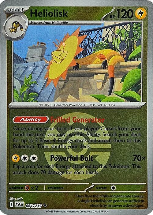 Pokemon - Heliolisk - 064/217 (Quick Ball) - ME: Ascended Heroes (ASC) by TCGDON on MYNTED