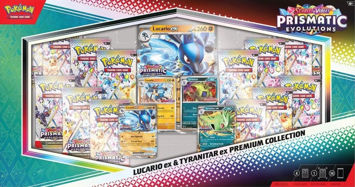 Pokémon Prismatic Evolutions Lucario EX & Tyranitar EX Premium Collection by PlayVault on MYNTED