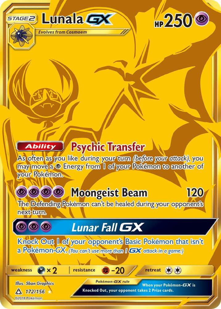 Pokemon Sun & Moon SM05 Ultra Prism Lunala GX Gold Secret Rare 172 by Apex Cards on MYNTED