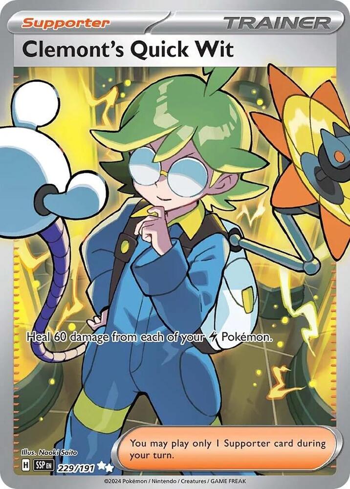 Pokemon SV08: Surging Sparks Clemont's Quick Wit Full Art 229 by Apex Cards on MYNTED