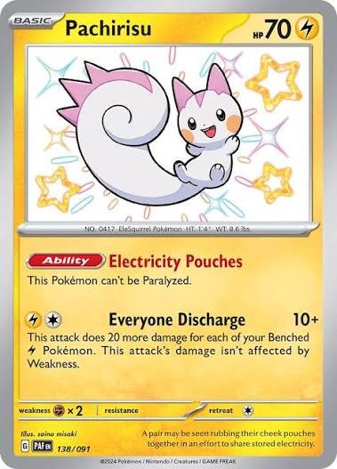 Pokemon TCG - Pachirisu - SV: Paldean Fates 138/091 Shiny Rare Free Shipping NM by Coolectibles on MYNTED