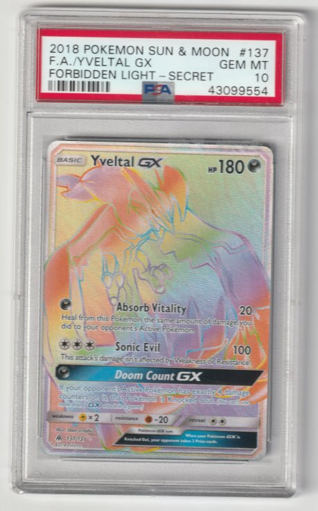*POP 165* Yveltal GX (Secret) Forbidden Light Secret Rare 137 PSA 10 by PokeGrails on MYNTED