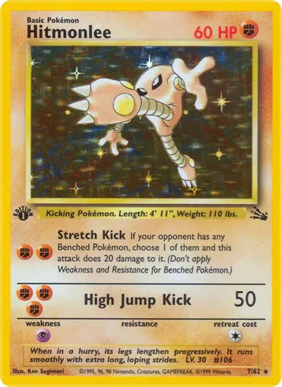 Hitmonlee 7 · 1st Edition Holofoil (Fossil) — PSA 7