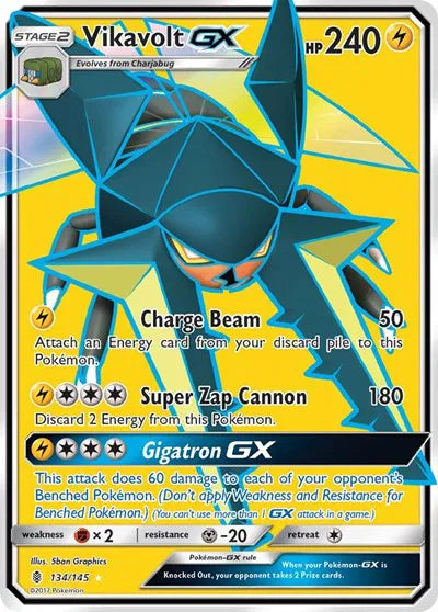 Vikavolt GX (Full Art) 134/145 (Guardians Rising) — PSA 8