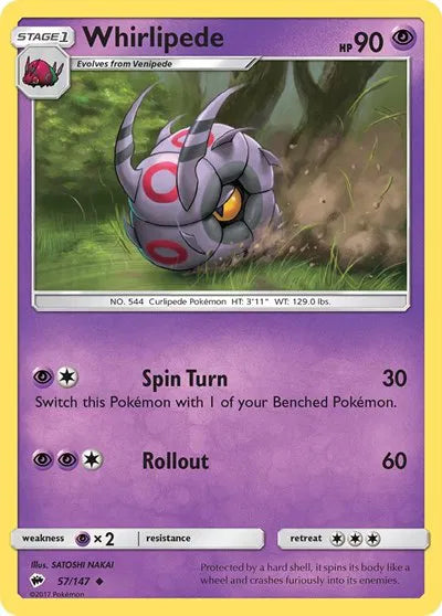 Whirlipede 57/147 · Reverse Holofoil (Burning Shadows)