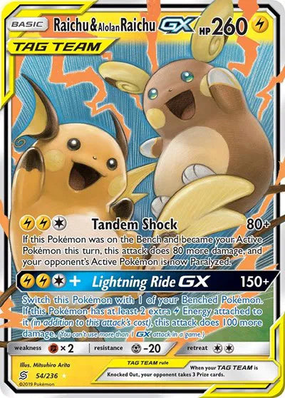 Raichu & Alolan Raichu GX Unified Minds Ultra Rare 54/236