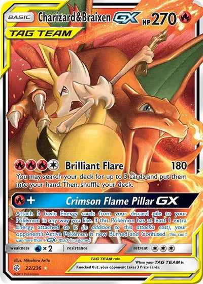 Charizard & Braixen GX 22/236 (Cosmic Eclipse)
