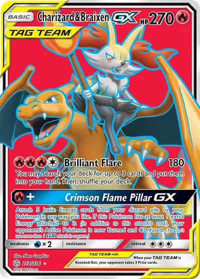 Charizard & Braixen GX (Full Art) 212/236 (Cosmic Eclipse)