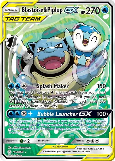 Blastoise & Piplup GX (Alternate Full Art) 215/236 (Cosmic Eclipse)