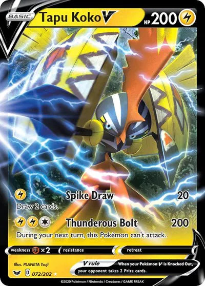 Tapu Koko V 072/202 (Sword & Shield Base Set)