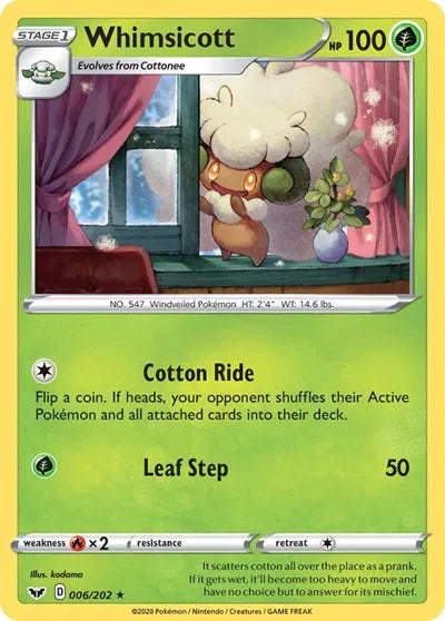 Whimsicott 006/202 · Reverse Holofoil (Sword & Shield Base Set)