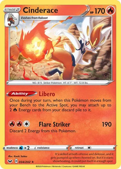 Cinderace (034) 034/202 · Holofoil (Sword & Shield Base Set)