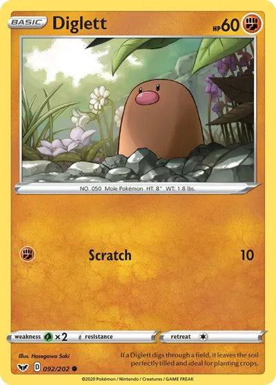 Diglett (Reverse Holofoil) Sword & Shield Base Set Common 092/202