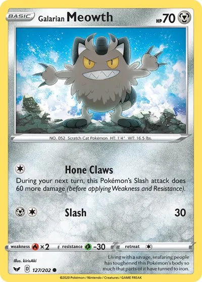 Galarian Meowth 127/202 · Reverse Holofoil (Sword & Shield Base Set)