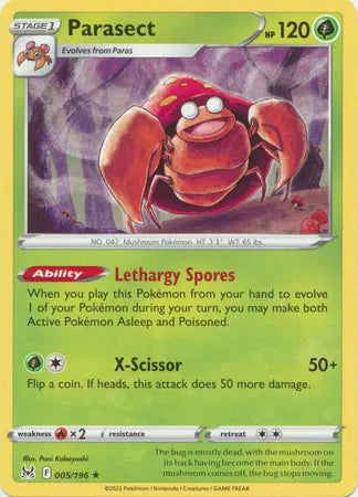 Parasect Lost Origin Rare • 005/196 Reverse Holofoil