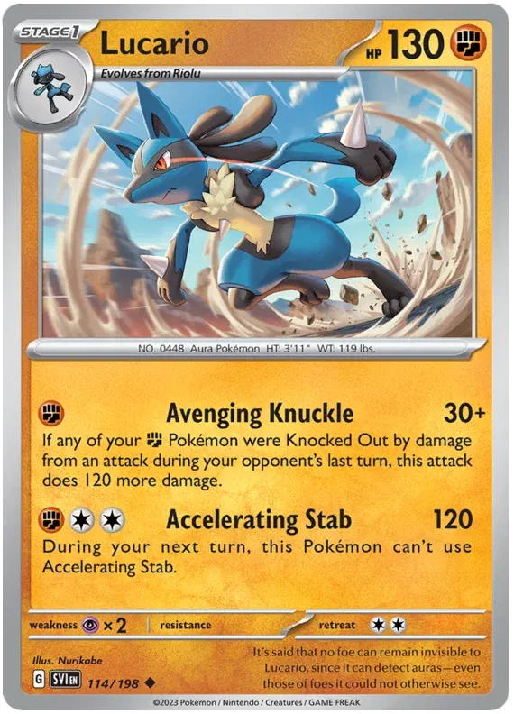 Lucario 114/198 · Reverse Holofoil (Scarlet & Violet Base Set)