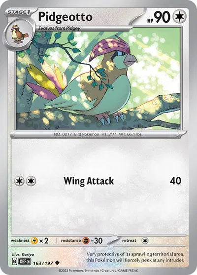 Pidgeotto 163/197 · Reverse Holofoil (Obsidian Flames)