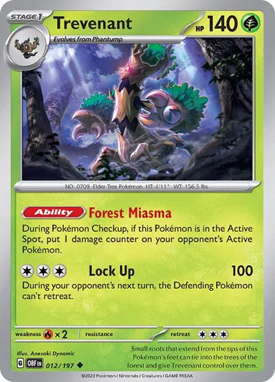 Trevenant 012/197 · Reverse Holofoil (Obsidian Flames)