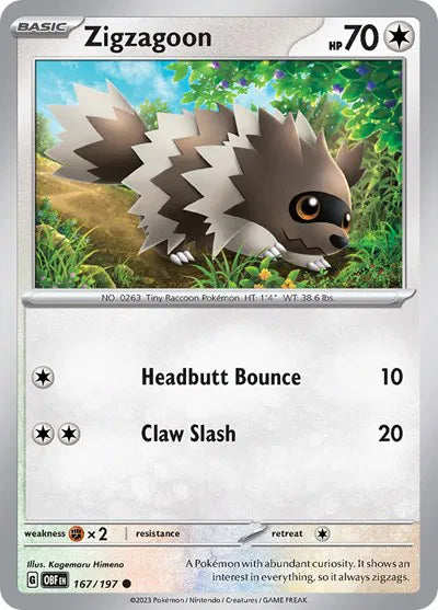 Zigzagoon 167/197 · Reverse Holofoil (Obsidian Flames)